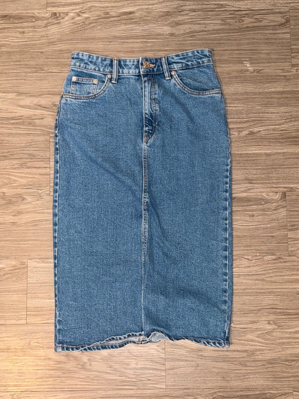 Zara Denim Maxi Skirt Dark Blue Wash Front Slit Womens Sz Small